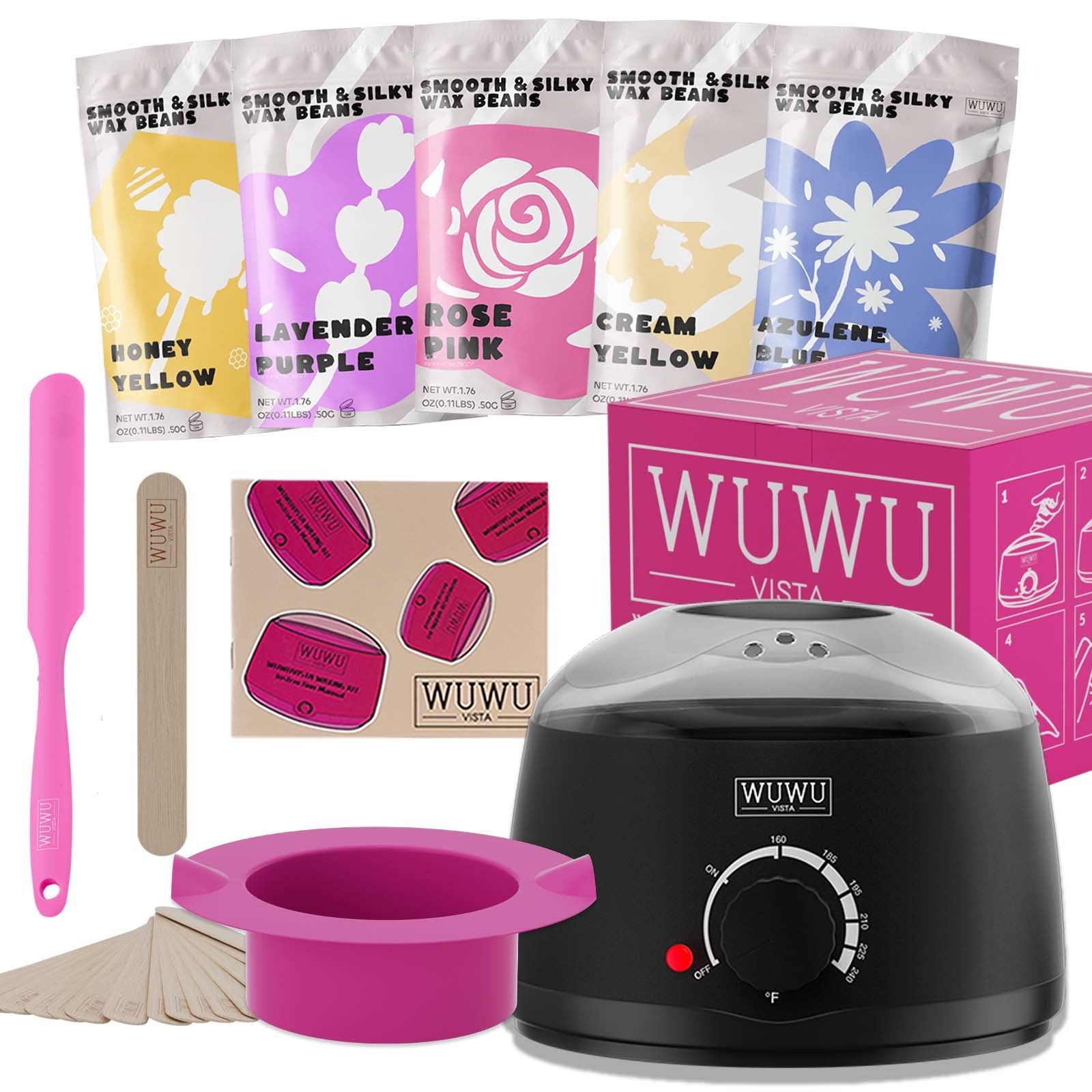 Waxing Kit 19 Items, WUWUVISTA Hair Removal Wax Kit With Wax Melt Warmer Waxing Beads For Face, Brazilian, Full Body, Bikini Suitable For Plugs Of American & European Specifications - DropOnline.co