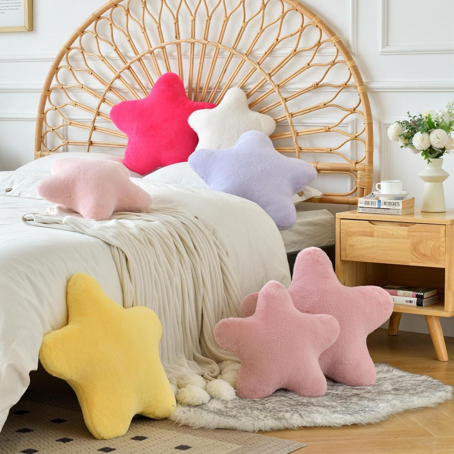 Star Pillow, Decorative Throw Pillows For Bed Couch, 15in Star Shaped Pillow Plush Floor Cushions Room Decor Pillow With Soft Faux Rabbit Fur For Sofa Bedroom Living Room - DropOnline.co