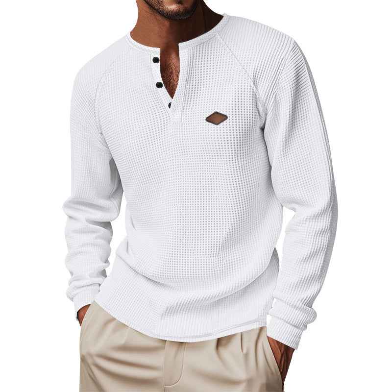 Men's Waffle Buckle Quick-Drying Raglan Henley Long Sleeve Shirt