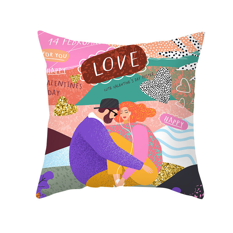 Valentine's Day Peach Skin Printed Cushion Cover - Romantic Living Room Bedroom Decoration - DropOnline.co