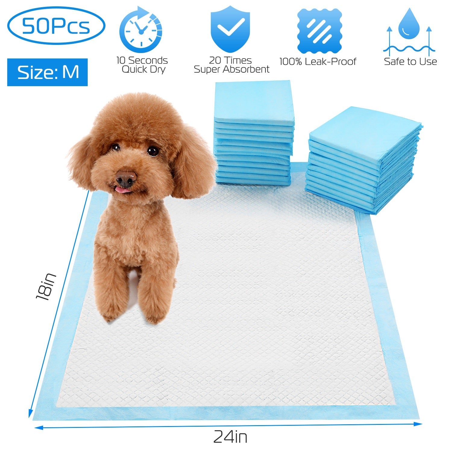 50Pcs Per Set Dog Training Pads Puppy Pee Pads Cat Wee Mats Potty-Train 24in X 18in M - DropOnline.co