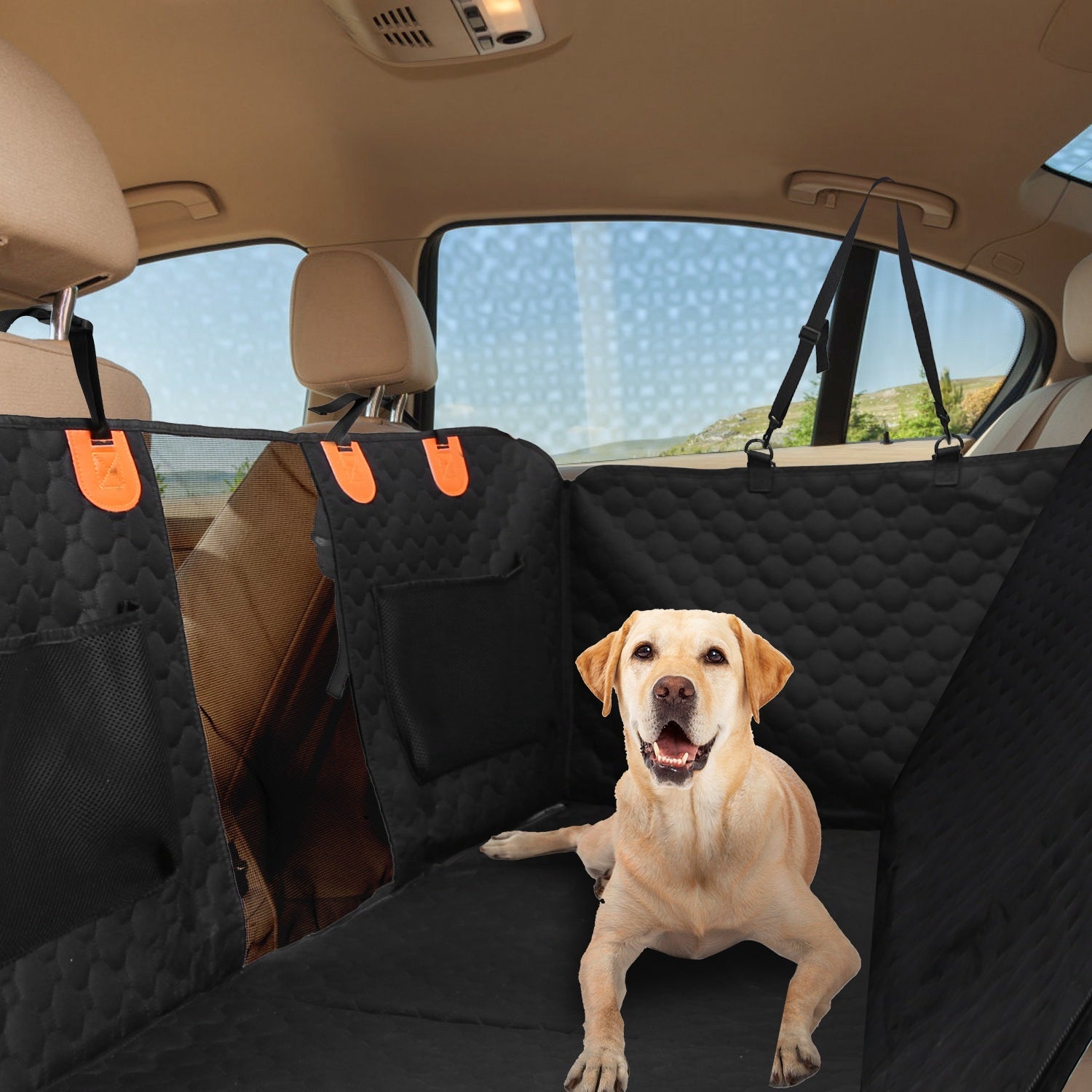 Dog Car Back Seat Cover With Zipper Mesh Window Storage Bags Waterproof 600D Oxford Cloth Car Seat Protector With Slide Flaps For Cars Trucks SUVs - DropOnline.co
