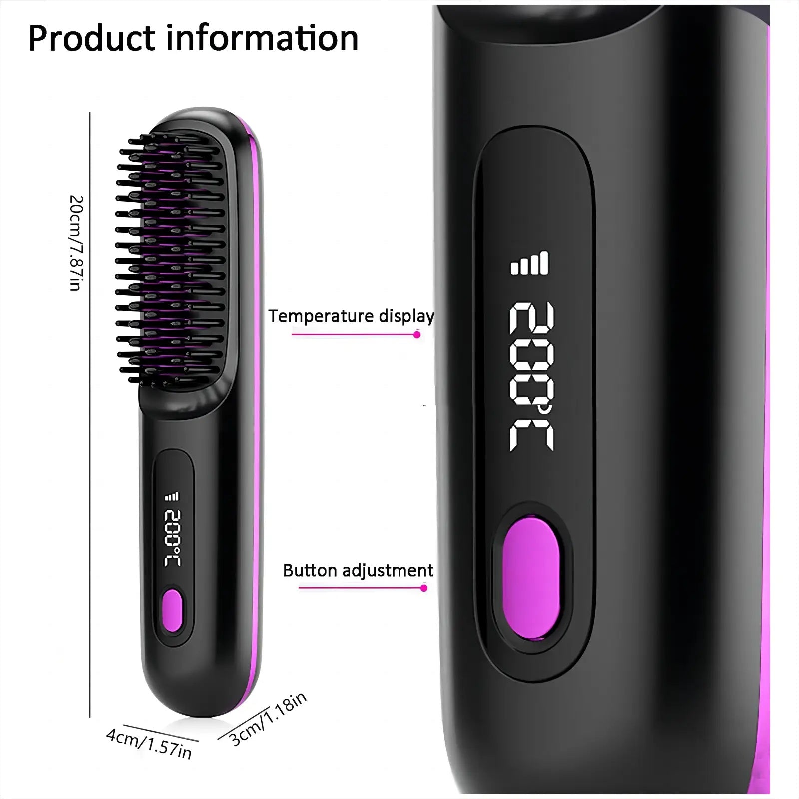 S7 Portable Cordless Hair Straightening Brush With LED Display - Lightweight Mini Negative Ion Hot Brush, USB Rechargeable Women's Travel Essentials Gift, Scald Protection - DropOnline.co