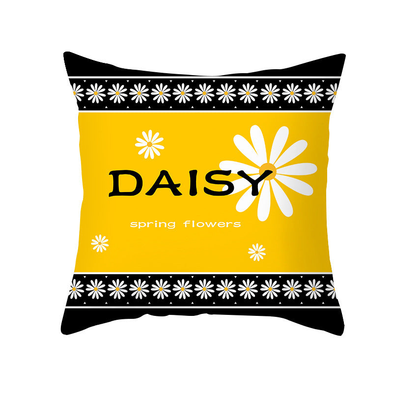 Modern Yellow Daisy Flower Cushion Cover - Creative Letter Print Pillow Case for Home - DropOnline.co