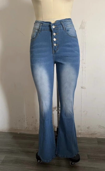 High Waist Bell Bottom Jeans Trendy Wear Washed Out Street Style Women's Denim Pants - DropOnline.co