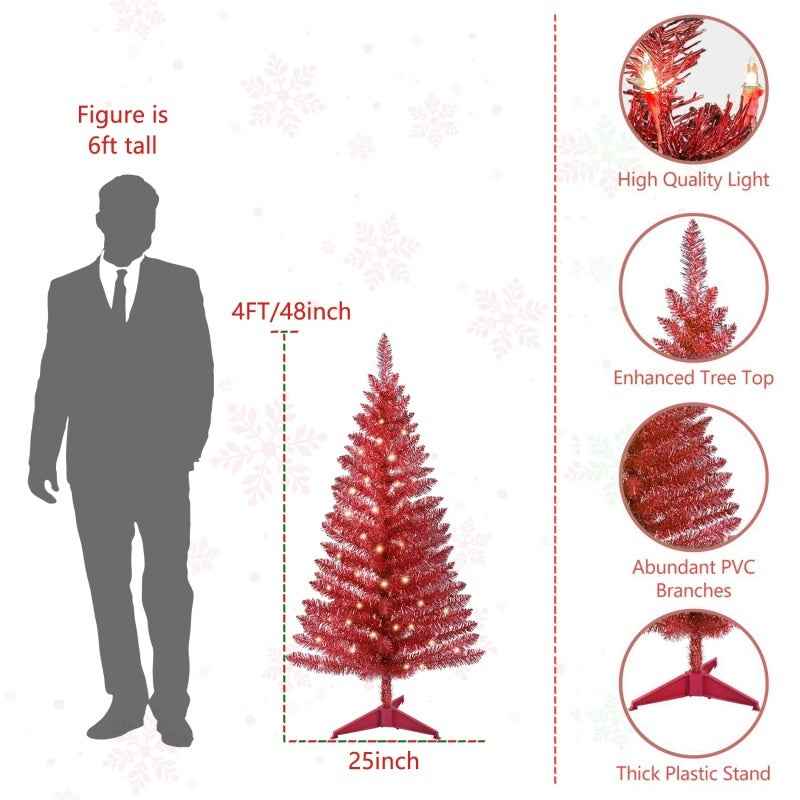 4 Ft Red Artificial Christmas Tree with 50 Lights & 112 Branch Tips