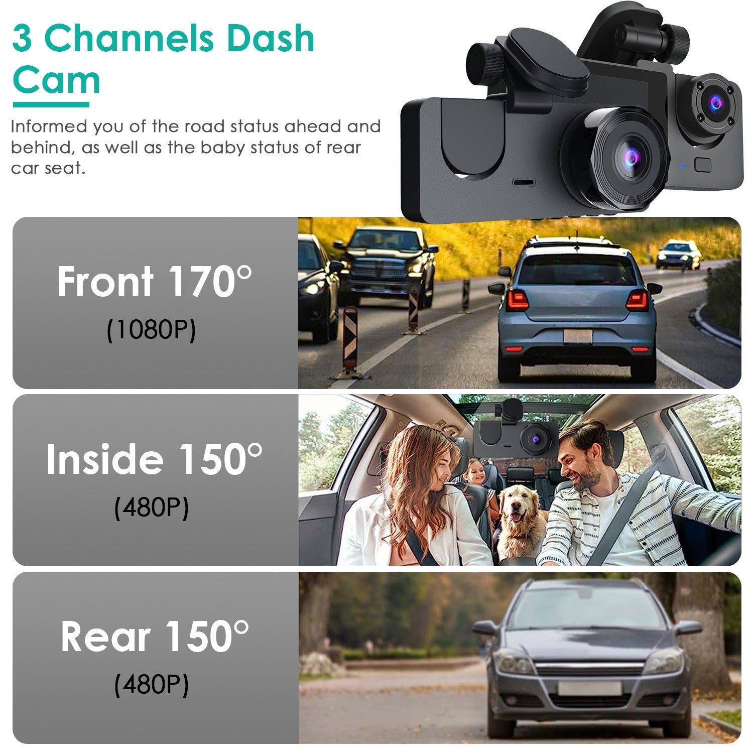 3-channel Car Camera With 32GB MMC Card - DropOnline.co