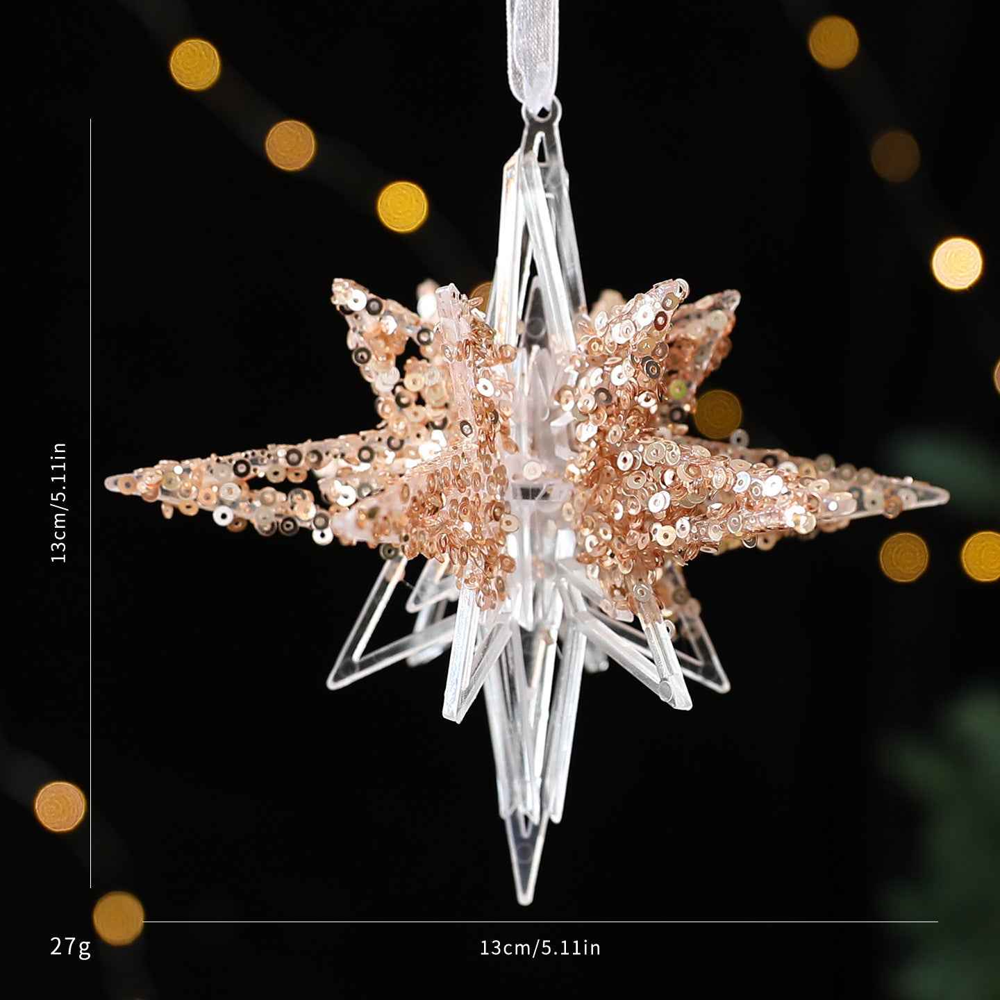 Christmas Sequined Acrylic Pendant - Transparent Champagne Gold Ornament Decoration - DropOnline.co