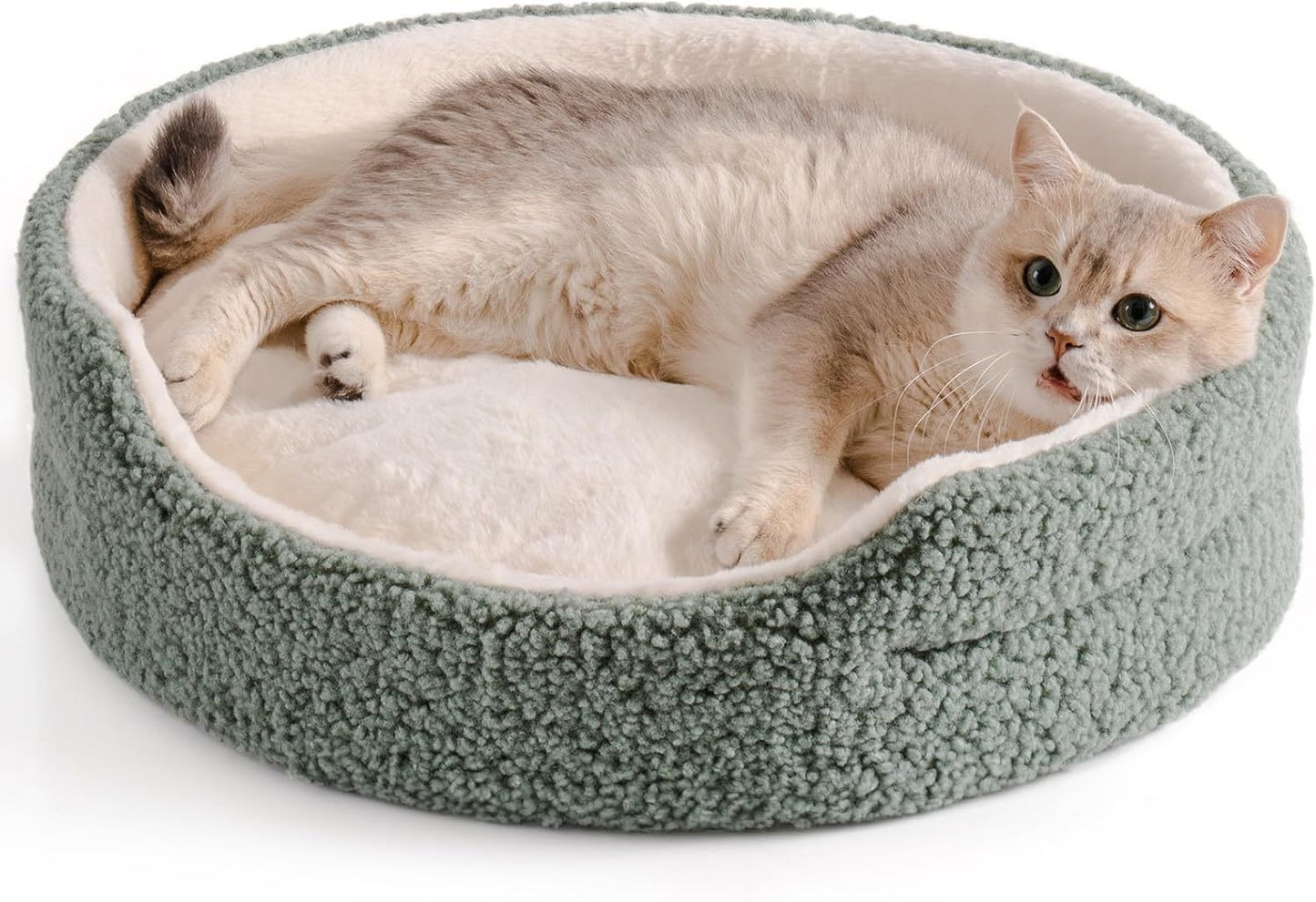 Mewoo Washable Pet Bed For Cats & Small Dogs - 23x23x7 Inch Round Orthopedic Bed With Non-Slip Bottom, Plush Indoor Cat Bed For Kittens & Puppies, Sage Green - DropOnline.co