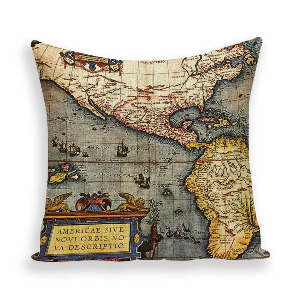 New Retro Toss Pillow Case European World Map Cushion Cover Seat Sofa Covers Morocco Linen House Home Decor Throw Pillows Cases - DropOnline.co