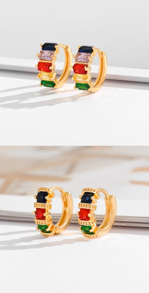 Fashion Multi-style Square Crystal Zircon Ornament Gold Plated Diamond Ear Ring - DropOnline.co