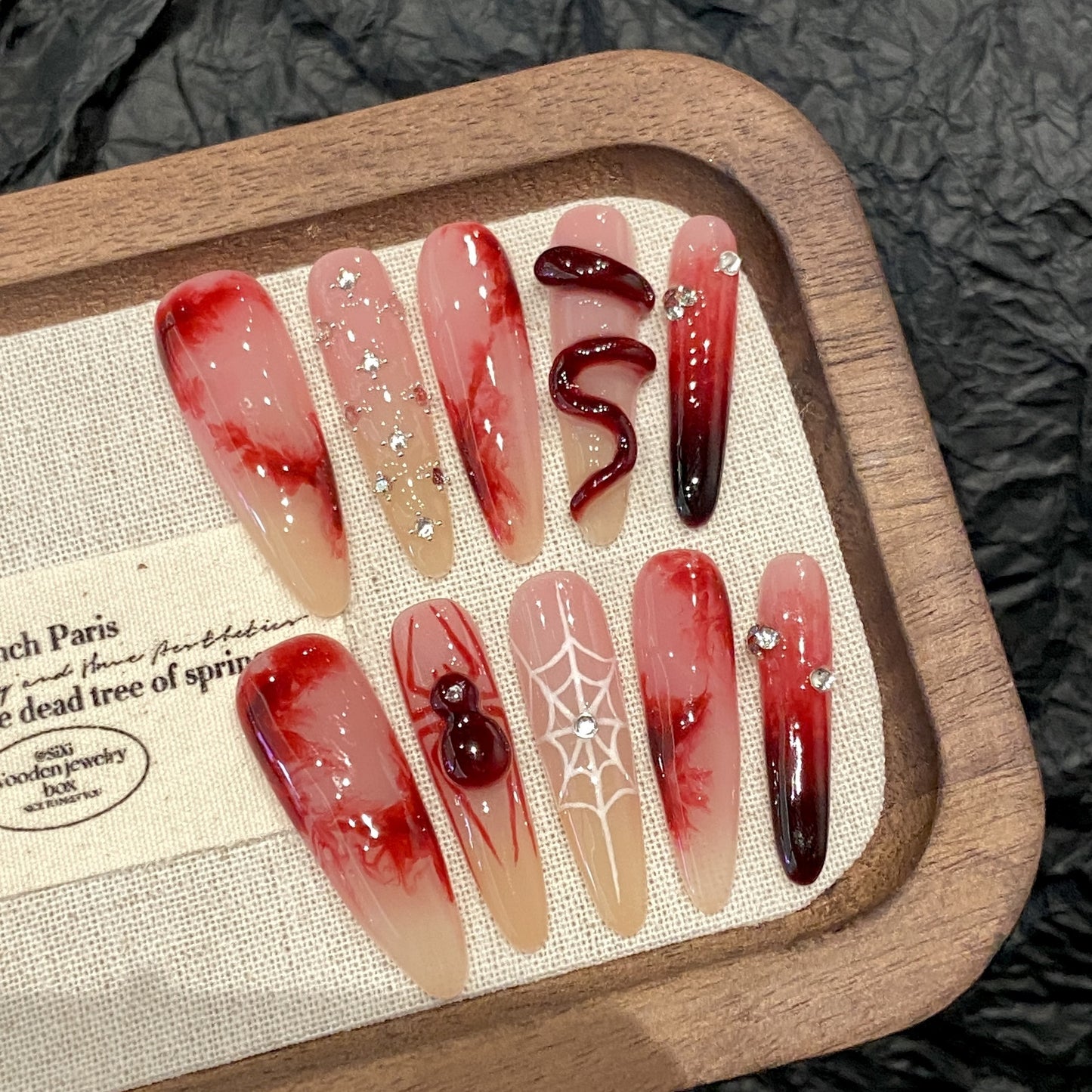 Long Advanced New Chinese Style Red Manicure - DropOnline.co