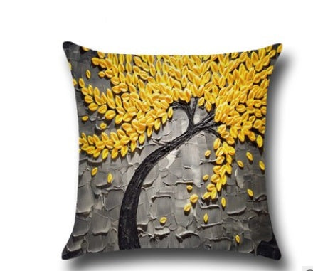 Three-dimensional Oil Painting Trees Flowers Cotton Cushion Cushion Pillowcase Car Waist Cushion Cover - DropOnline.co