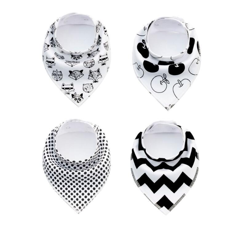 Baby Bandana Bibs 4-Pack - Cotton Triangle Drool Bibs with Arrow & Wave Prints - DropOnline.co