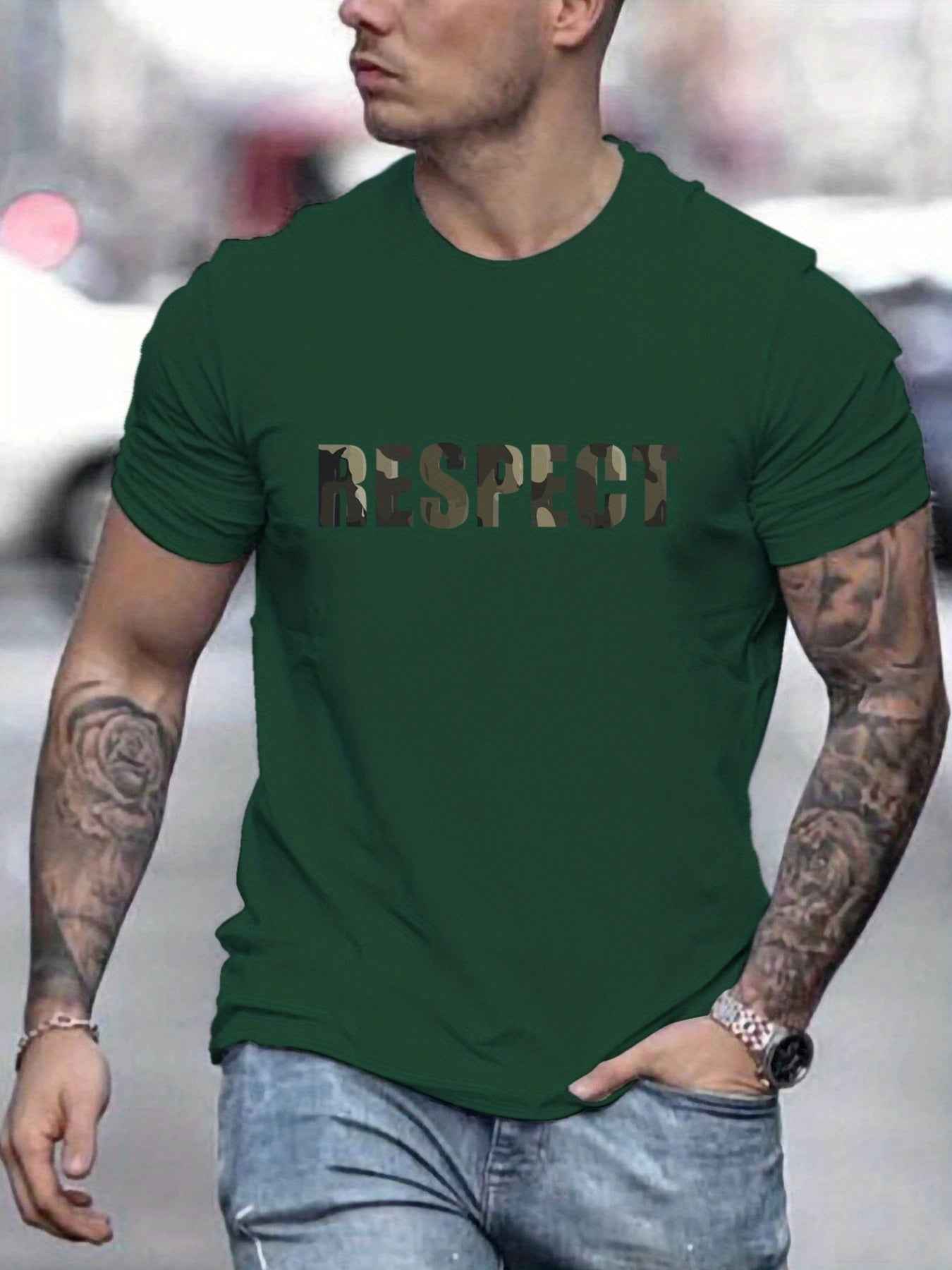 Men's 'RESPECT' Letter Pattern T-Shirt - Summer Casual Graphic Tee