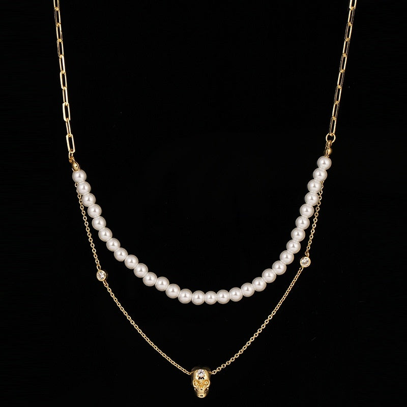 Popular Punk Inlaid Zirconium Skull Y-shaped Necklace - DropOnline.co