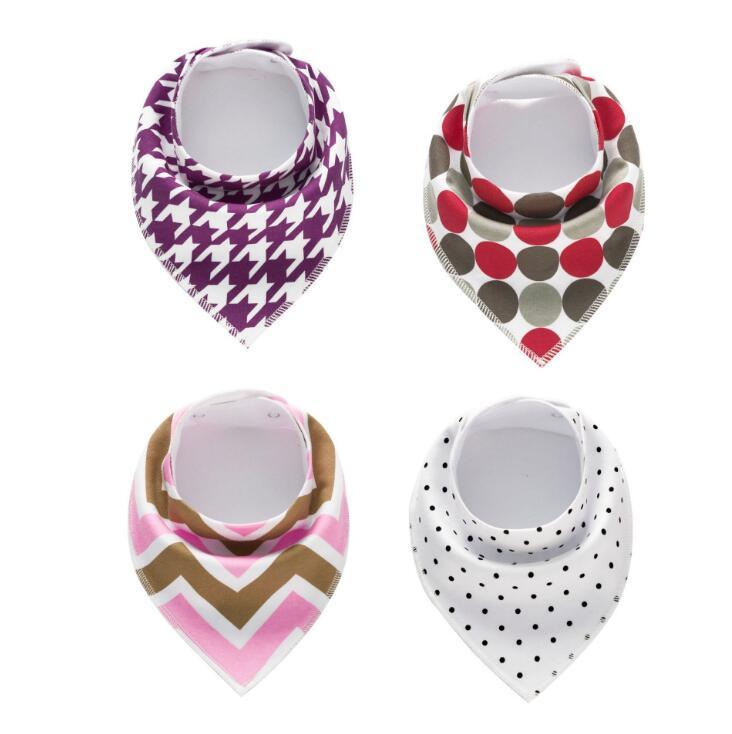 Baby Bandana Bibs 4-Pack - Cotton Triangle Drool Bibs with Arrow & Wave Prints - DropOnline.co