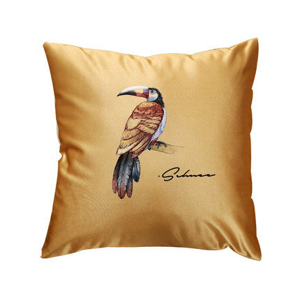 Modern rainforest bird green leaf print cushion cover - DropOnline.co