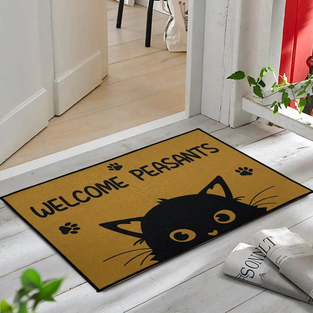 1 Piece Cat Welcome Doormat, Washable Low Pile Rug With Non-Slip Rubberized Dots Backing, Moisture-Absorbent Bath Mat For Bathroom Shower Laundry Room Bedroom Living Room Entryway Kitchen Floor Mat - DropOnline.co