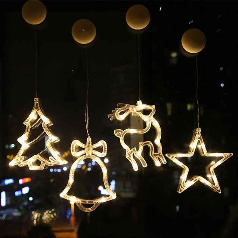 Christmas LED Suction Cup Lights - Santa Claus Elk Snowman Window Chandelier Battery Powered - DropOnline.co