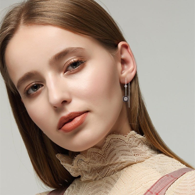 Light Luxury Long Copper Plated Zircon Earrings - DropOnline.co