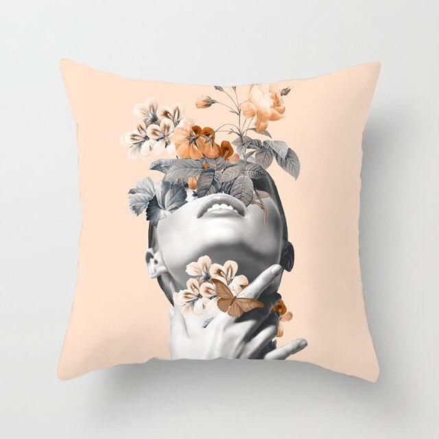Abstract Print Flower Lady Cushion Cover - Artistic Pillow Cases for Modern Home Decor - DropOnline.co