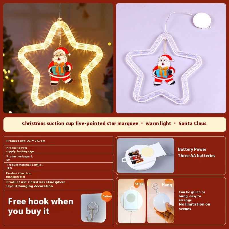Christmas LED Star Pendant Light - Battery Powered Window Door Decoration with Adhesive - DropOnline.co