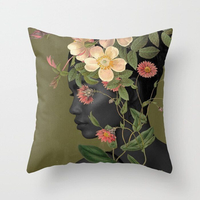 Abstract Print Flower Lady Cushion Cover - Artistic Pillow Cases for Modern Home Decor - DropOnline.co