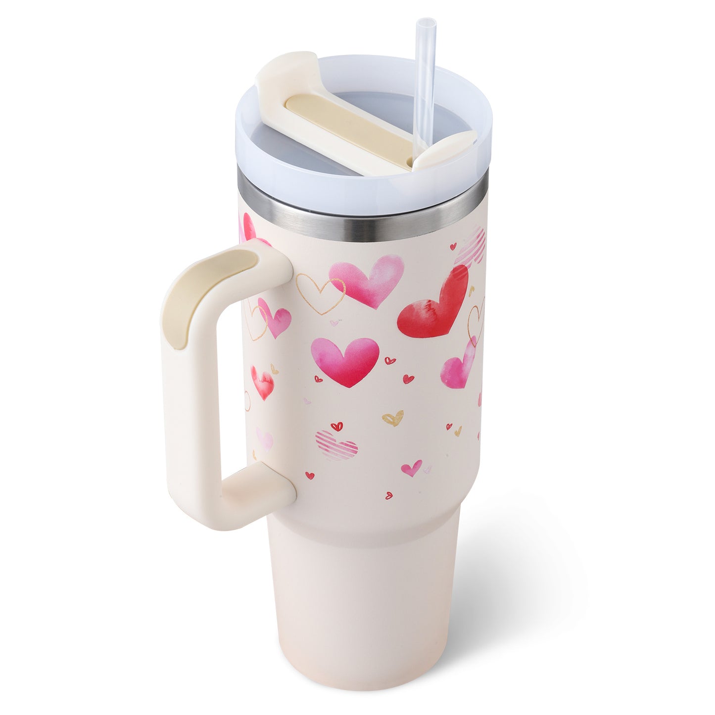 40 Oz Tumbler With Handle Straw Insulated, Stainless Steel Spill Proof Vacuum Coffee Cup Tumbler With Lid Tapered Mug Gifts For Valentine Lover Suitable For Car Gym Office Travel - DropOnline.co