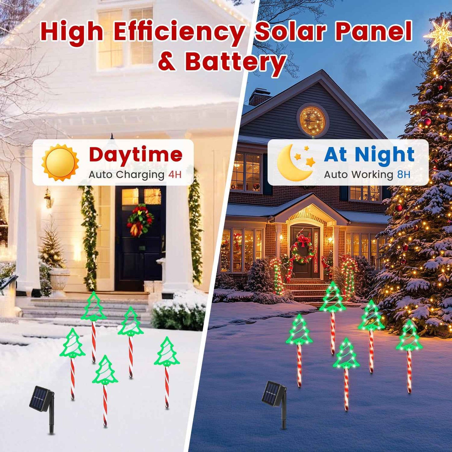 Christmas Outdoor Pathway Lights - 5 Pack LED Stake Lights with 8 Modes IP44 Waterproof - DropOnline.co