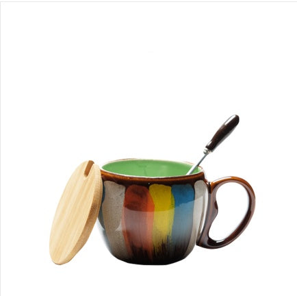 Creative ceramic cup milk cup water cup coffee cup breakfast cup couple cup to cup mug with lid spoon - DropOnline.co