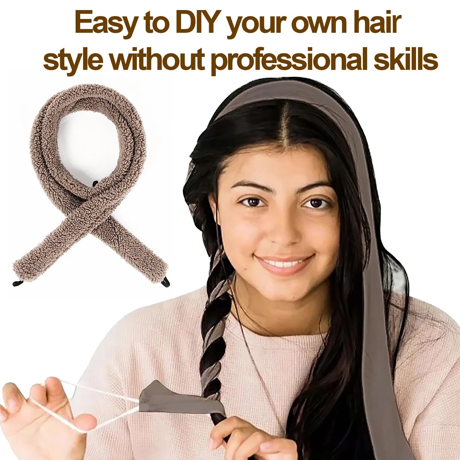 Satin Heatless Hair Curler, Lazy Natural Soft Wave DIY Heatless Curls For Sleep In Overnight, For All Hair Types - Light Brown - DropOnline.co