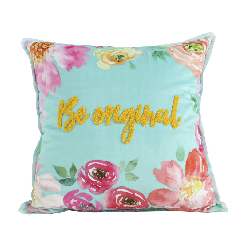 Velvet Embroidered Throw Pillow Printed Cushion Cover - DropOnline.co