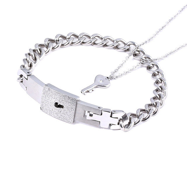 Fashion Jewelry Titanium Steel Couple Love Lock, Bracelet, Key Set, Necklace - DropOnline.co