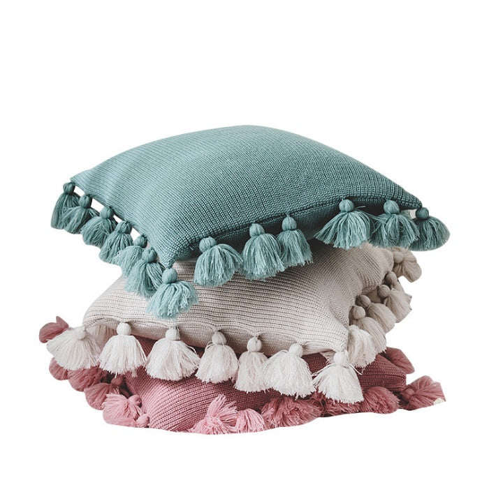 Bohemian Knitted Cushion Cover with Fringe - DropOnline.co