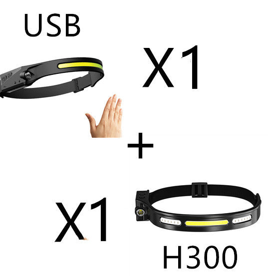 COB LED Rechargeable Headlamp - 350 Lumens Wave Sensor Waterproof Headlight for Camping & Outdoor - DropOnline.co