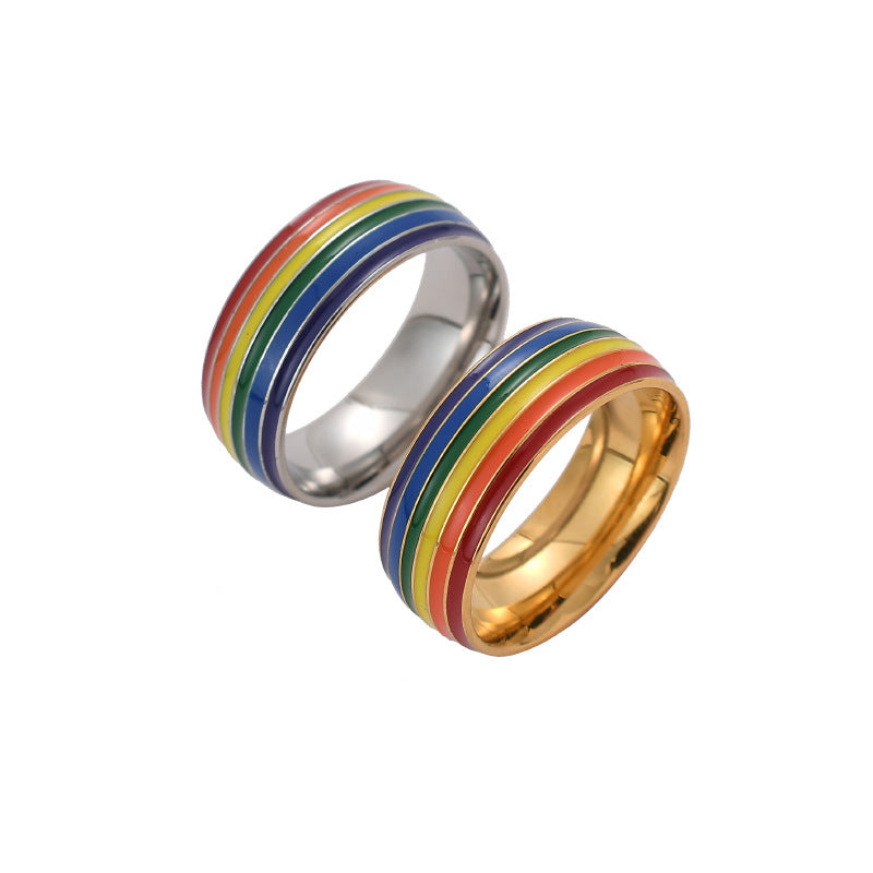 Fashion Rainbow Pride Ring Women Men Gay Lesbian LGBT Stainless Steel Friendship Jewelry - DropOnline.co