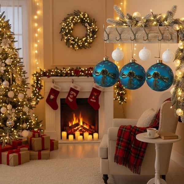 4PCS Glass Christmas Ball Ornaments Set - Shiny Blue Holiday Tree Decorations (4.7 inch) - DropOnline.co