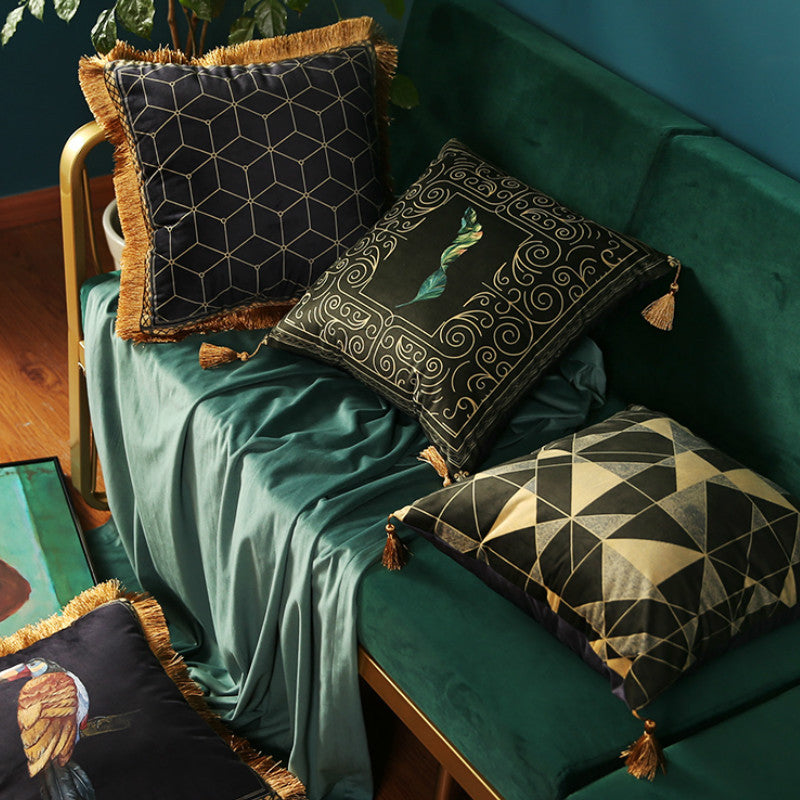 Rainforest Geometric Print Velvet Cushion Cover - DropOnline.co