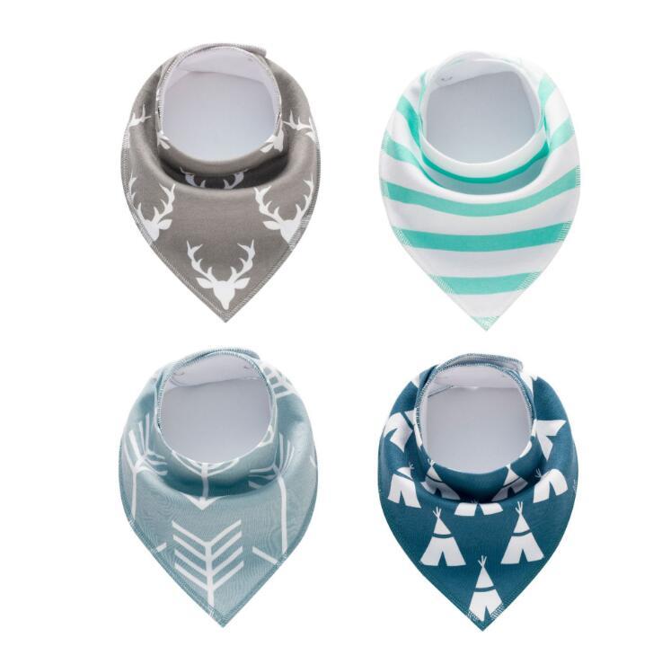 Baby Bandana Bibs 4-Pack - Cotton Triangle Drool Bibs with Arrow & Wave Prints - DropOnline.co