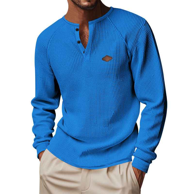 Men's Waffle Buckle Quick-Drying Raglan Henley Long Sleeve Shirt