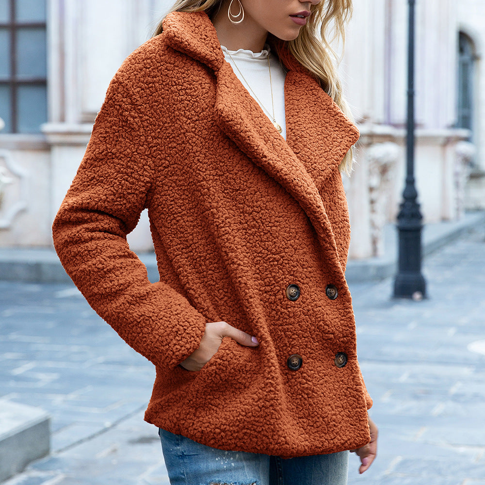 Women's Loose Lapel Fluffy Coat - Winter Button Jacket Cardigan - DropOnline.co
