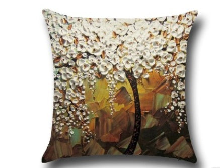 Three-dimensional Oil Painting Trees Flowers Cotton Cushion Cushion Pillowcase Car Waist Cushion Cover - DropOnline.co