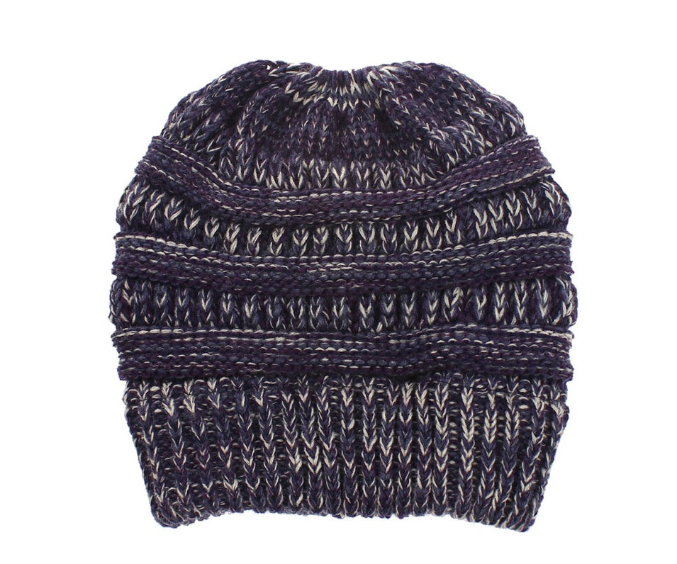 Women's Mixed Color Knitted Wool Hat - Ponytail Beanie - DropOnline.co