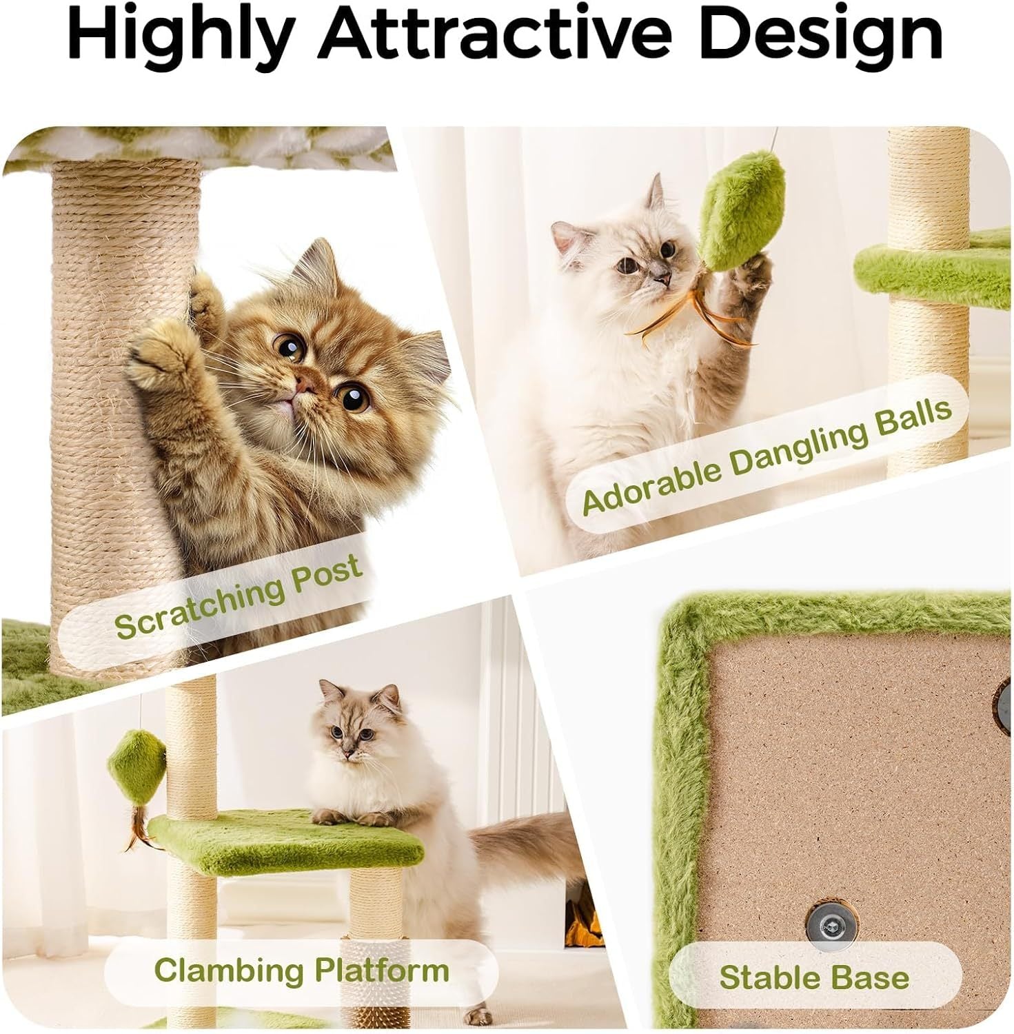 Mewoo Large Cat Tree Tower For Adult Cats - Multi-Level Scratching Post With Removable Perch & Interactive Toys, Indoor Cat Furniture For Kittens Green - DropOnline.co