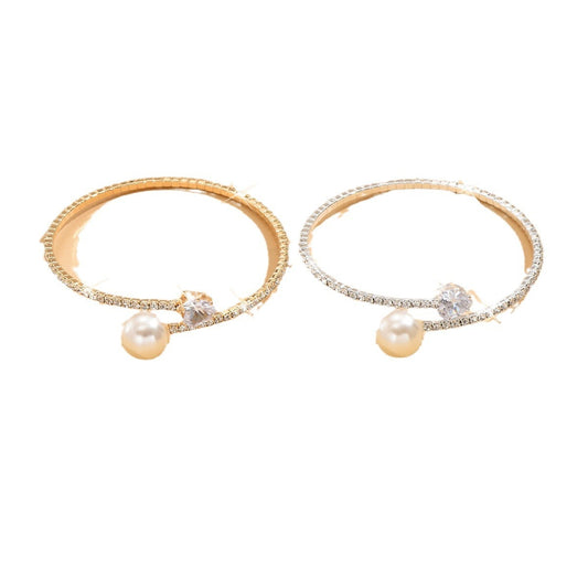 Women's Pearl Heart Full Diamond Bracelet Elastic Jewelry - DropOnline.co