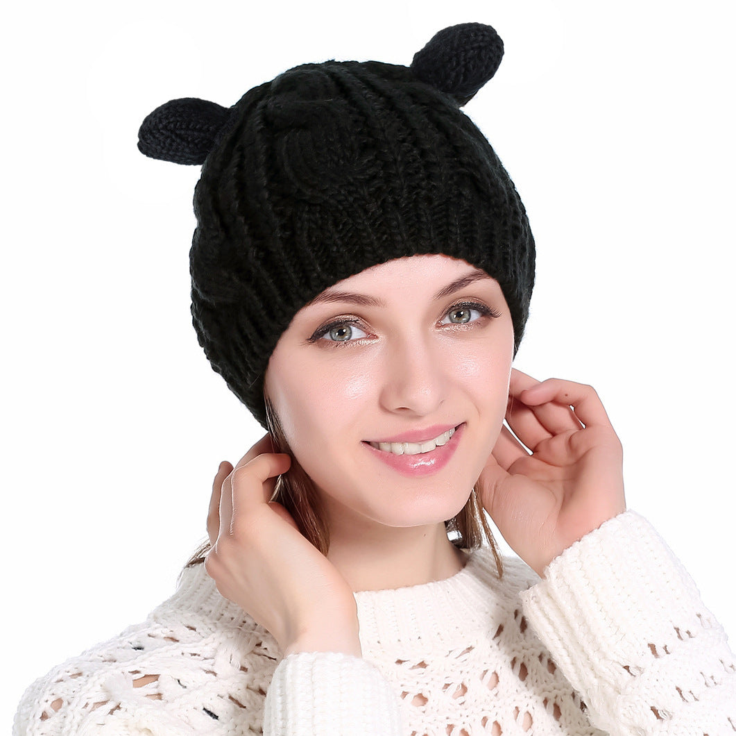 Autumn Winter Cat Ear Knit Beanie - Cute Animal Ear Hat - DropOnline.co