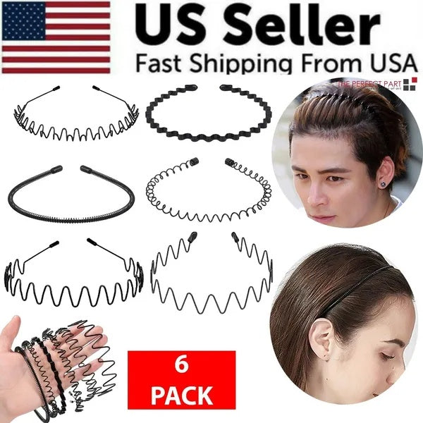 6Pcs Metal Hair Headband Wave Style Hoop Band Comb Sports Hairband Men Women US - DropOnline.co
