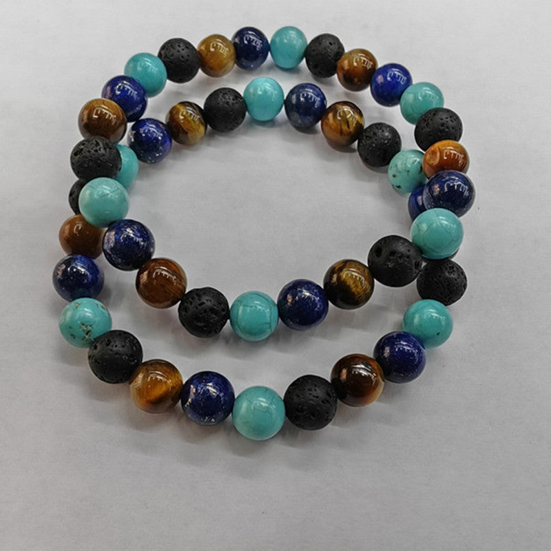 Tiger Eye Volcano Stone Orchid Pine Matte Blue Gold Stone Bracelet - DropOnline.co