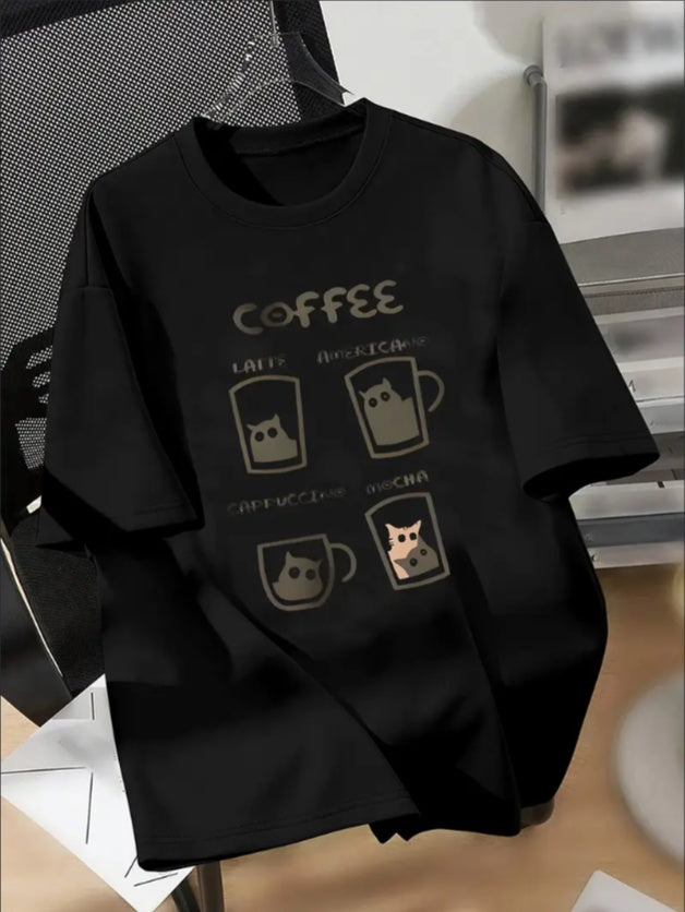 Cool Comfy Casual Versatile Boys Round Neck Short-sleeved 'COFFEE' Kittens Print T-shirt, Perfect Summer Clothing - DropOnline.co